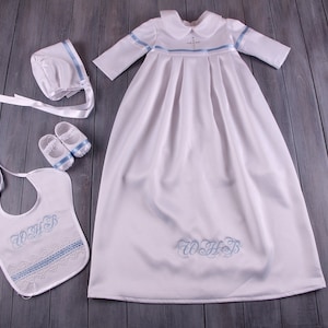 Vestido de bautizo de bebé niño, bautismo blanco con vestido azul, traje de dedicación niño, regalo de bautismo personalizado niño, vestido de bendición de niño recién nacido