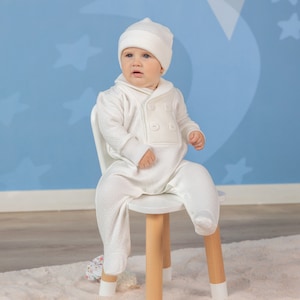 Baby Boy Christening Romper,  Cotton Coming Home Jumpsuit, Boys Cotton Blessing Outfit, White Jumpsuit, Christening & Baptism Outfits Boy