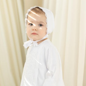 Robe de baptême unisexe Chapeau Chaussons, Garçon de robe de baptême, Robe de baptême de fille, Vêtements de baptême de bébé nouveau-né, Garçon de robe de bénédiction image 7