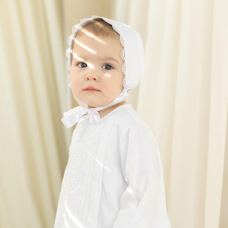 Robe de baptême unisexe Chapeau Chaussons, Garçon de robe de baptême, Robe de baptême de fille, Vêtements de baptême de bébé nouveau-né, Garçon de robe de bénédiction image 7