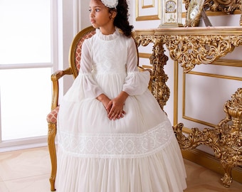 First Communion Dresses for Girls, First Holy Communion Dresses | 1st Communion Dress Boho | Flower girl dress tulle | Lace Communion Dress