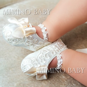 Girls Baptism Booties - Lace Christening Booties