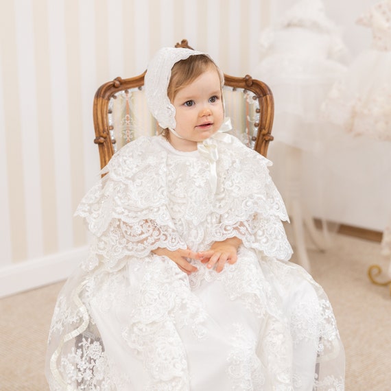 Abito Da Battesimo In Pizzo Avorio Per Neonato - Con Cofano Abbinato, Lavabile In Lavatrice - Foto 2