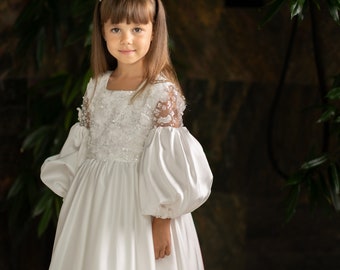 Traditional Catholic First Communion Dress, Lace Hole Communion Dress, 1st Communion Dress