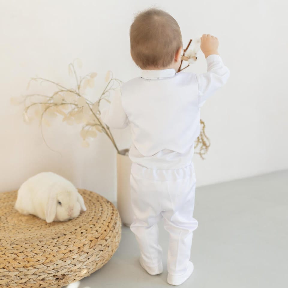 White Baptism Outfit for Baby Boy, Boys Blessing Outfit, Christening Suit - Hat - Booties, Baby Boy Christening Clothes, Boy Wedding Outfit