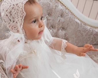 Vestido de bautismo para niña - Gorro - Zapatos / Vestido de bautizo para niña / Traje de bautismo de encaje para niña, Vestido de bendición / Vestido de bautismo para niña