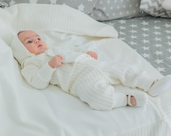Knit Baby Boy Baptism Outfit | Winter Christening Suit