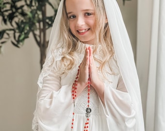 Lace First Communion Dress and Veil: Pure Cotton Catholic Dress