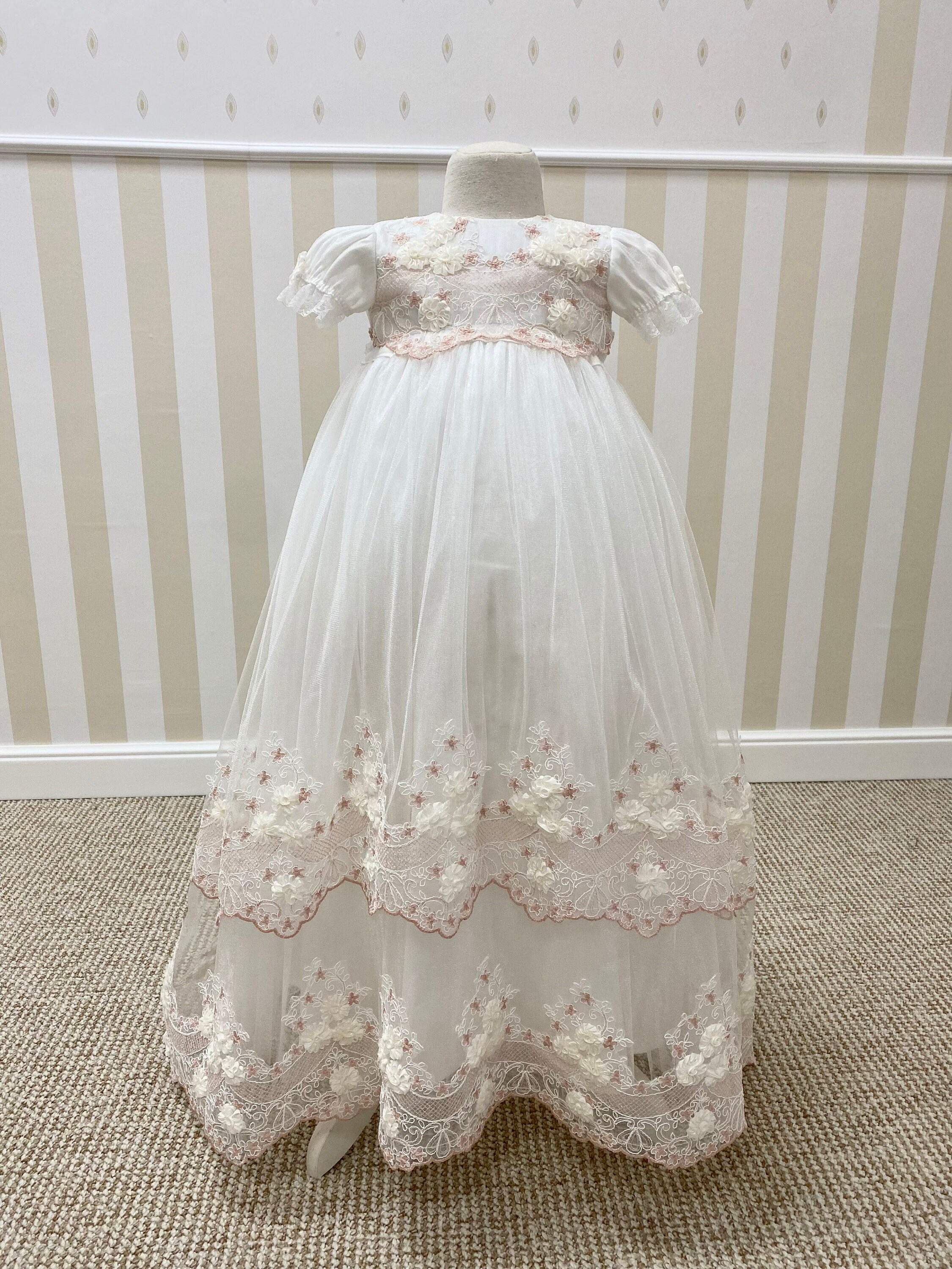Convertible Lace Christening Gown: Removable Skirt, Flower Girl Dress