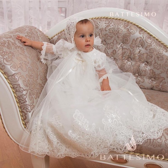 Vestido de bautismo para niña y bonete / bautizo de la niña / - Etsy México Vestido de bautismo para niña y bonete / bautizo de la niña / - Etsy México