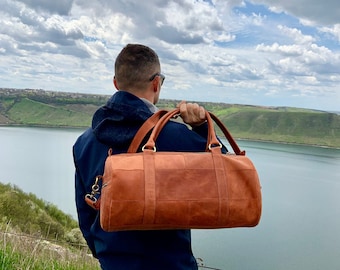 Vintage Leather Duffle Bag, Men's Sports Gym Travel Bag