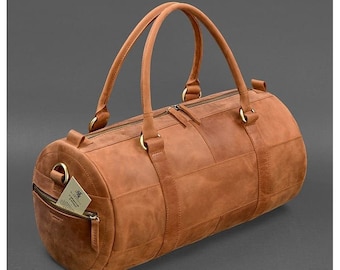 Vintage Natural Leather Duffle Bag, Unisex Travel Gym Bag