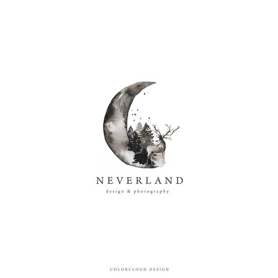 moon logo design watercolor