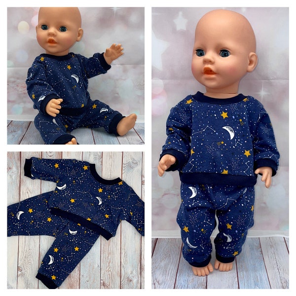 Doll's clothing size 43 cm - Pajamas moon and stars in dark blue (1)