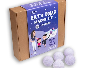 DIY bath bomb set Lavanda for 5+ years old kids - makes 5 bath bombs / activity toy / gifts for kids / handmade with love