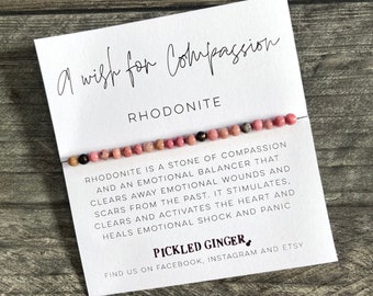 Rhodonite 4mm Beaded Bracelet / Rhodonite Bracelet / Crystal Bracelet / Compassion Bracelet / Rhodonite Gift / Gifts for Women / Rhodonite