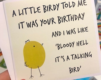 Little Bird Card / Bird Birthday Card / Talking Bird Birthday Card / Funny Birthday Card / Bloody Hell a Talking Bird Card / Humorous Card