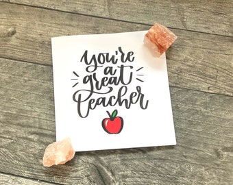 Thank You teacher Card / Teacher Card / Teacher Gift / Great Teacher Card  / Appreciation Card / Handwritten teacher Card / Monochrome Card