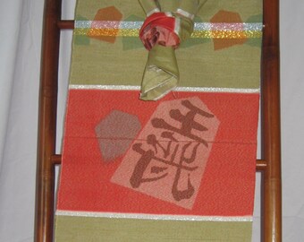 Kimono silk by the roll, from approx. 99 cm, 1 yard, MATERIAL: silk/gold and silver thread, unprocessed, lettering, DIY