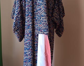 Kimono, silk, silk crepe, geometric pattern circa 1950-1960, vintage, very good condition, dressing gown