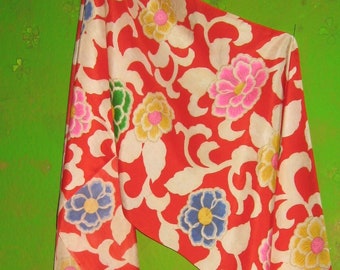 Kimono en soie, 194 x 36,8 cm, soie Juban, pour étole/blouse, technique du pochoir, pâte de riz, antique, peint à la main, matière, DIY, presque un foulard...