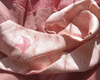 Scarf, short, headband, bag strap, Rinzu, waves, crane, elegant, silk, new made from vintage kimono silk, unique, hairband