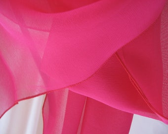 Foulard, extra long, soie, ceinture, crêpe georgette, soie, foulard en soie, unique, cyclam rose vif, luxueux, neuf