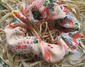 Gift japan lovers hair tie, braid, kimono silk, silk, scrunchie, chouchou, silk kimono, Floral, Vintage, Flower, Floral