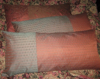 Housse de coussin, élégante, en tissu rideau vintage, tissu design, 40x80, ancien/neuf, fermeture enveloppe, géométrique/bambou