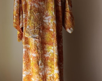 Kimono, top class, deluxe, silk, batik+shibori, vintage, luxurious silk, Rinzu, perfect condition! Sunny yellow, material