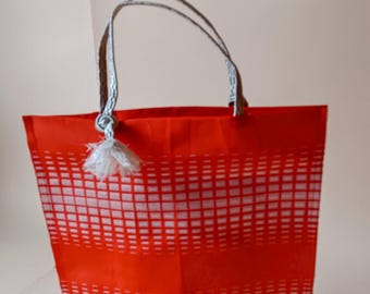 Bag, Obi bag, robust silk grosgrain, Obi remake, old/new, geometric, bright orange/light orange/silver, fields, summer bag