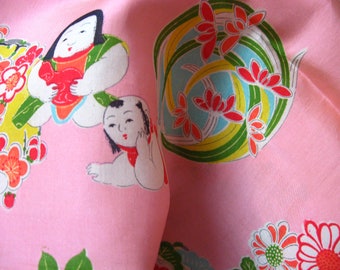 Kimono en soie, GOSHO DOLLS, doux, vintage antique, poupées japonaises, boules de fleurs, rose saumon rose/coloré, magique