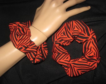 Gift Japan lover hair tie, cable tie, scrunchie, kimono fabric, wool, CHOUCHOU, intense orange/black, geometric