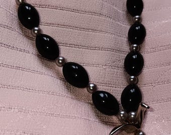 Haori Himo, Haori Accessory - Gift for *Geishas*, Onyx Lenses, Origami Crane, Black/Silver, Clasp for Haoris