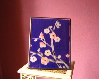 Picture Silk Framed Woven Cherry Blossoms Ikat Meisen Silk Unique Frame Hanging Free Standing Textile Ultraviolet Wall Hanging