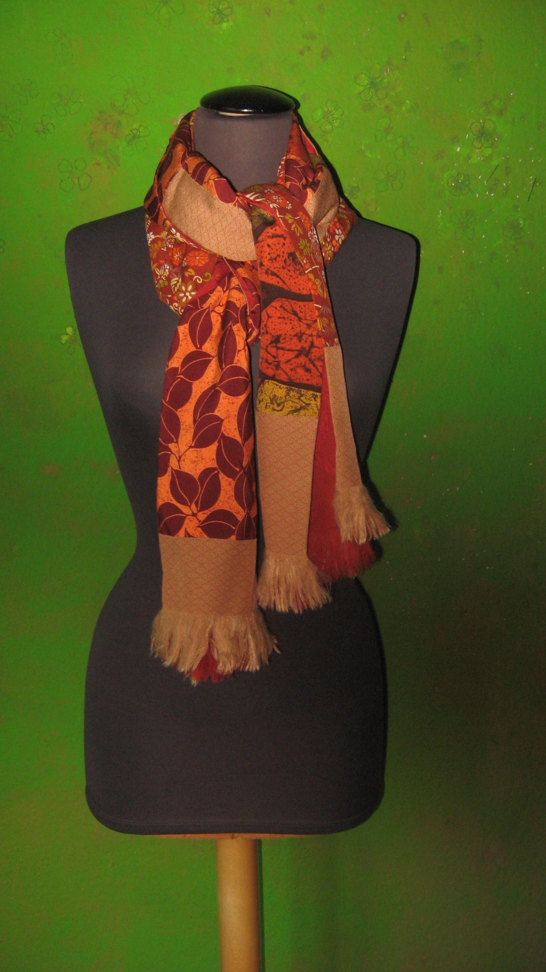Stole, Kimono Silk, Scarf, Silk Scarf XL, New, Orange, Brown