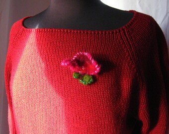 Brooch, material mix, merino wool, flower, unique, rose red/colourful, handmade, felt brooch, sweater brooch