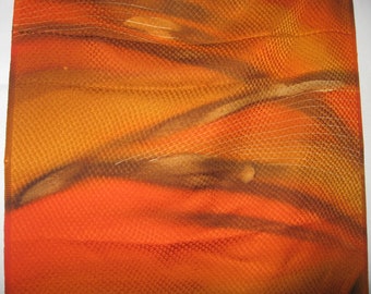 Kimono silk, silk, from 113 cm x 35.5 cm, painted silk, autumn, dynamic, intense, orange, mandarin, brilliant, woven pattern, vintage