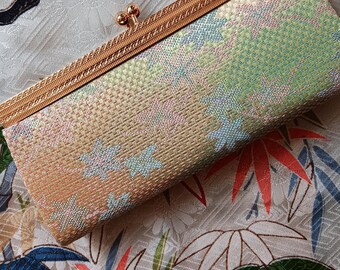Bag, small pouch, metal flap closure, gold-colored, silk, floral, vintage, Japan, purse, wallet, dancing, wedding