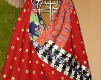 Bag, origami bag, kimono silk, Asanoha, large, lightweight shopping bag, beach bag, market bag, patchwork, colorful, silk, fabric bag