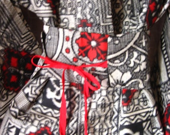 Wickelgürtel, Gürtel, Obi, Wendegürtel, Seidengürtel, Stoffgürtel, schwarz/rot/schwarz, Kimonogürtel, Meisenseide, Ikat, Kimono u. a., S-L