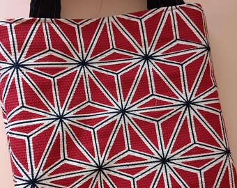Bag, small obi bag, lined, obi remake, old/new, geometric, red/black/white, Asanoha