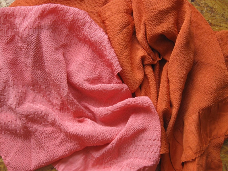 Obiage, silk scarf or belt, woven, silk scarf, salmon pink or orange, hair scarf, hair band, headscarf, headband image 1