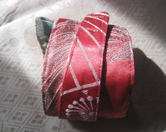 Armband, Wickelarmband, Flügel, Seide, Silber / Pinkrosé, Sorbet, Kimonoseide, Textilarmband, Armband, Textilarmband, Kimono Remake