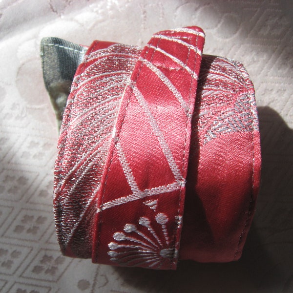 Armband, Wickelarmband, Flügel, Seide, Silber / Pinkrosé, Sorbet, Kimonoseide, Textilarmband, Armband, Textilarmband, Kimono Remake