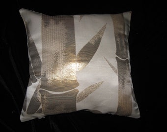 Cushion, obi, obi cushion, high-class, BAMBOO, gold, silk cushion, approx. 30cmx30 cm, bamboo, ivory/gold! luxurious silk, gift!