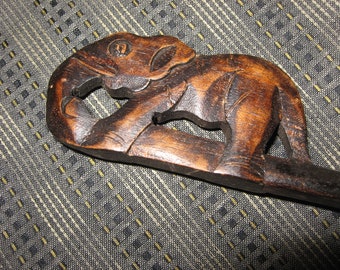 Wooden rod, display for fabrics, elephants, hand-carved, 50 cm long