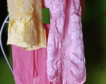Obi Age, 1 piece, as silk scarf / belt, optionally ice-pink/butter yellow/pink-white, Shibori, silk scarf, Obiage, vintage perfect