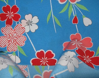 Tissu kimono, fleurs de cerisier, crêpe synthétique, matière, bricolage, tissu, fin, à partir de 50 x 37 cm, Japon, 19,68 pouces, clair, Sakura, Hanami, bleu ciel