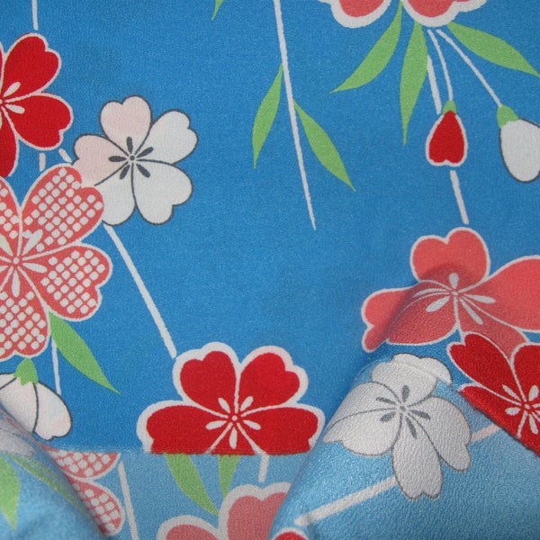 Kimono fabric, cherry blossoms, synthetic crepe, material, DIY, fabric, fine, from 50 x 37 cm, Japan, 19.68 inches, light, Sakura, Hanami, sky blue